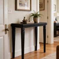 Farmhouse Console Table with Beaded Trim and Natural Wood, Accent Sofa Table for Living Room, Hallway, 47.5'' L x 16'' W x 32'' H, Black(m-1)