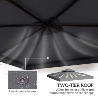 Outsunny Gazebo Replacement Canopy for Model 01 -0153, 2-Tier Top Cover for 9.8' x 9.8' Gazebo, Charcoal (TOP ONLY)(m-4)