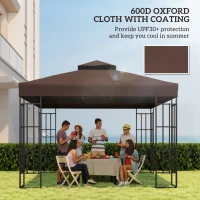 Outsunny 10' x 10' Gazebo Canopy Replacement Cover, 2-Tier Garden Gazebo Roof Replacement, UPF30+, TOP COVER ONLY, Coffee(m-6)
