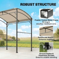 Outsunny 7' x 5' BBQ Grill Gazebo Tent, Garden Grill Canopy with Steel Frame and Hooks, Outdoor Sun Shade, Beige(m-6)