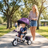 Qaba 6 in 1 Toddler Tricycle Stroller with Basket, Canopy, 5-point Safety Harness, for 12-60 Months, Purple