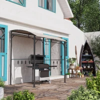 Outsunny 7' x 5' BBQ Grill Gazebo Tent, Garden Grill Canopy with Steel Frame and Hooks, Outdoor Sun Shade, Beige(m-8)