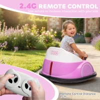 Qaba 12V Bumper Car for Toddlers, Ride On Car with 360 Degree Remote Control, Lights Music Horn, for 1.5-5 Years, Pink(m-6)