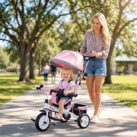 Qaba 6 in 1 Toddler Tricycle Stroller with Basket, Canopy, 5-point Safety Harness, for 12-60 Months, Pink