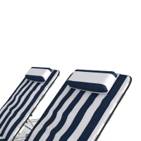 Outsunny 2 Pieces Beach Lounge Chair, Outdoor Folding Chaise Lounge Set w/ Pillow for Sunbath, Snap, Blue and White(m-11)