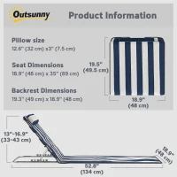 Outsunny 2 Pieces Beach Lounge Chair, Outdoor Folding Chaise Lounge Set w/ Pillow for Sunbath, Snap, Blue and White(m-3)