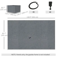 Outsunny Gazebo Curtains, 10' x 10' Universal Replacement Privacy Curtain, 4-Panels Sidewall with Hooks/C-Rings, Slate Grey(m-3)