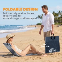 Outsunny 2 Pieces Beach Lounge Chair, Outdoor Folding Chaise Lounge Set w/ Pillow for Sunbath, Snap, Blue and White(m-7)