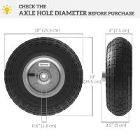 Outsunny Set of 2 Pneumatic Wheels, 10" Wheelbarrow Wheels Replacement for Barn Carts, Hose Carts, Garden Carts, Black(m-3)