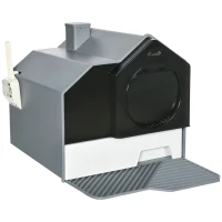 PawHut Hooded Cat Litter Box w/ Litter Mat, Litter Particle Catching, Gray(m-1)