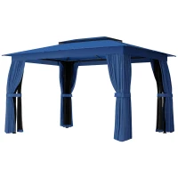 Outsunny 10' x 12' Outdoor Patio Gazebo, Soft Top Gazebo Canopy Shelter with Curtains, Netting, Steel Frame, Hooks, Blue(m-1)