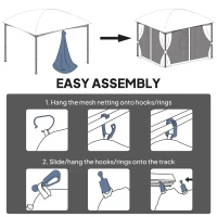 Outsunny Replacement Mosquito Netting for Gazebo 10' x 13' Black Screen Walls for Canopy with Zippers, Black(m-4)