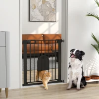 PawHut 30"-32" Extra Wide Pet Gate Barrier with Small Door, 30"H Dog Gate with Safety Gate Barrier, Stair Pressure Fit, Black(m-1)