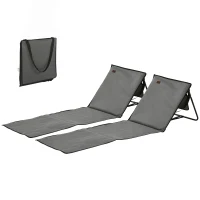 Outsunny Set of 2 Foldable Lounge Chairs with Carry Strap, Adjustable Backrest, Grey(m-2)