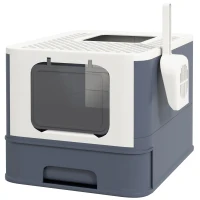 PawHut Cat Litter Box with Lid, Scoop, Front Entry, and Top Exit for Large Cats, White(m-1)