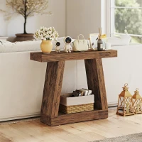 HOMCOM 42" Farmhouse Console Table, 2-Tier Entryway Table with Storage for Hallway, Living Room, Behind Couch, Rustic Brown(m-8)