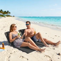 Outsunny 2 Pieces Beach Lounge Chair, Outdoor Folding Chaise Lounge Set w/ Pillow for Sunbath, Snap, Black(m-8)