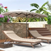 Outsunny 15ft Rectangle Patio Umbrella UPF30+ Extra Large Outdoor Umbrella with Fringe and Crank Handle, Cream White(m-10)