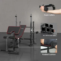 Soozier Weight Bench with Barbell Rack, Preacher Curl Bench, Leg Curl Machine for Home Weight Lifting Strength Training(m-7)
