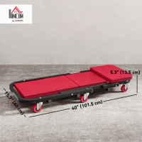 HOMCOM Automotive Z Creeper Seat, 2-in-1 330 lbs Rolling Garage Mechanic Creeper & Stool with Pad, 6 Wheels, Red(m-3)