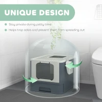 PawHut Cat Litter Box with Lid, Scoop, Front Entry, and Top Exit for Large Cats, White(m-5)