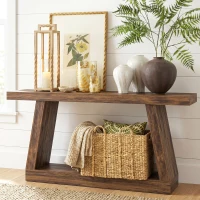 HOMCOM 55" Farmhouse Console Table, 2-Tier Entryway Table with Storage for Hallway, Living Room, Behind Couch, Rustic Brown(m-11)