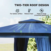 Outsunny 10' x 12' Outdoor Patio Gazebo, Soft Top Gazebo Canopy Shelter with Curtains, Netting, Steel Frame, Hooks, Blue(m-4)