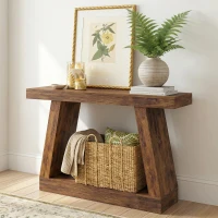 HOMCOM 42" Farmhouse Console Table, 2-Tier Entryway Table with Storage for Hallway, Living Room, Behind Couch, Rustic Brown(m-11)