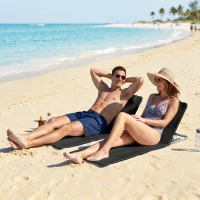 Outsunny 2 Pieces Beach Lounge Chair, Outdoor Folding Chaise Lounge Set w/ Pillow for Sunbath, Snap, Black(m-1)