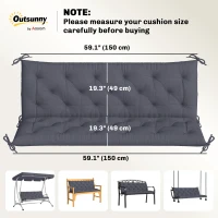 Outsunny 3 Seater Outdoor Seat Pads Bench Swing Chair Replacement Cushions Backrest for Patio Garden, Dark Grey(m-3)