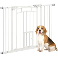 PawHut Auto-Close Pet Gate, Stair Gate with Cat Door, Double Locking for Doorways Hallways Stairs, Fits 29"-39.4" Wide, White(m-9)