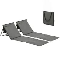 Outsunny Set of 2 Foldable Lounge Chairs with Carry Strap, Adjustable Backrest, Grey(m-13)