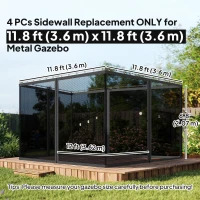 Outsunny Replacement Mosquito Netting for Gazebo 12' x 12' Black Screen Walls for Canopy with Zippers, Black(m-3)