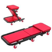 HOMCOM Automotive Z Creeper Seat, 2-in-1 330 lbs Rolling Garage Mechanic Creeper & Stool with Pad, 6 Wheels, Red(m-9)