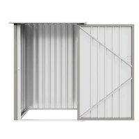 Outsunny 3.3' x 3.4' Lean-to Outdoor Garden Storage Shed, Galvanized Steel with Lockable Door for Patio Brown and White(m-10)