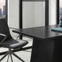 HOMCOM 63 Inch Computer Desk with Trapezoidal Frame Light Black Wood Grain(m-9)