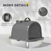 PawHut Enclosed Stainless Steel Litter Box, Metal Cat Litter Box with Scoop, Deodorizer Bag, Handle, Easy to Clean(m-7)