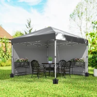 Outsunny 10' x 10' Pop Up Canopy with Sidewalls, Roller Bag, Height Adjustable Instant Tent for Outdoor, Garden, Patio, Grey(m-8)