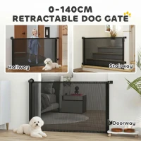 PawHut Retractable Dog Gate, 36.6" Tall,  Extends to 55" Wide, Mesh Pet Gate with Single Hand Operation, for Stairs, Doorways(m-4)
