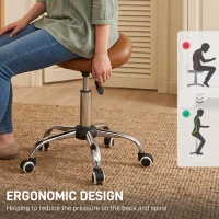 HOMCOM Adjustable PU Leather Saddle Chair with 360° Swivel, Healthy Posture, Saddle Chair for Massage Home Office, Light Brown(m-7)