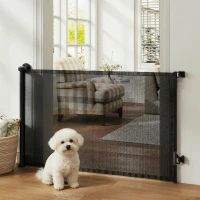PawHut Retractable Dog Gate, 36.6" Tall,  Extends to 55" Wide, Mesh Pet Gate with Single Hand Operation, for Stairs, Doorways(m-8)