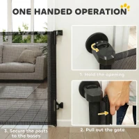 PawHut Retractable Dog Gate, 36.6" Tall,  Extends to 55" Wide, Mesh Pet Gate with Single Hand Operation, for Stairs, Doorways(m-5)
