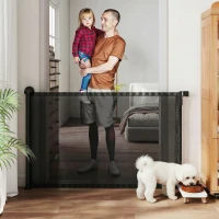 PawHut Retractable Dog Gate, 36.6" Tall,  Extends to 55" Wide, Mesh Pet Gate with Single Hand Operation, for Stairs, Doorways(m-1)