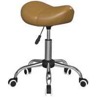 HOMCOM Adjustable PU Leather Saddle Chair with 360° Swivel, Healthy Posture, Saddle Chair for Massage Home Office, Light Brown(m-2)