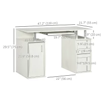 HOMCOM 47" Computer Desk with Keyboard Tray and Storage Drawers, Home Office Workstation Table with Storage Shelves, White(m-3)