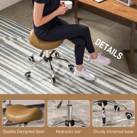 HOMCOM Adjustable PU Leather Saddle Chair with 360° Swivel, Healthy Posture, Saddle Chair for Massage Home Office, Light Brown(m-6)