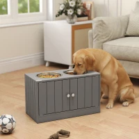 PawHut Elevated Dog Bowls for Large Dogs Pet Feeding Station with Stand, Storage, 2 Stainless Steel Food and Water Bowls, Grey(m-1)