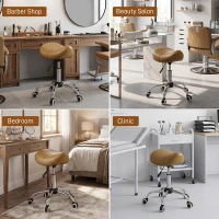 HOMCOM Adjustable PU Leather Saddle Chair with 360° Swivel, Healthy Posture, Saddle Chair for Massage Home Office, Light Brown(m-5)