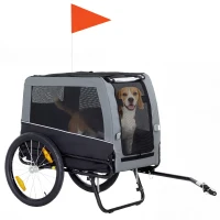 PawHut Dog Bike Trailer, Pet Cart Bicycle Carrier with Support Feet, Large Wheels, 2 Doors(m-9)