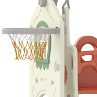 Qaba 5-in-1 Toddler Slide and Swing Set with Adjustable Swing Seat, Climber and Basketball Hoop for Indoor Outdoor, Cream(m-12)